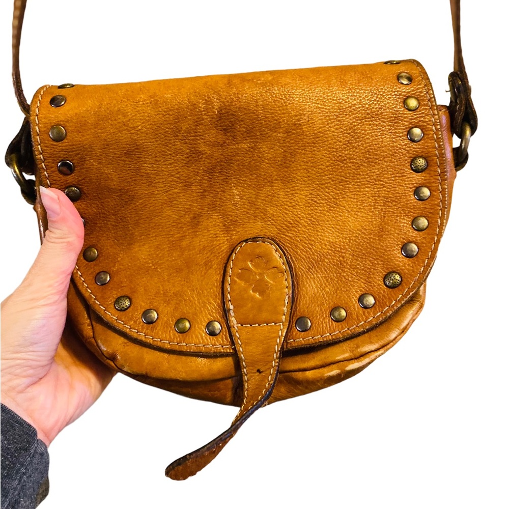 PATRICIA NASH Brown Tooled Leather Studded Crossbody